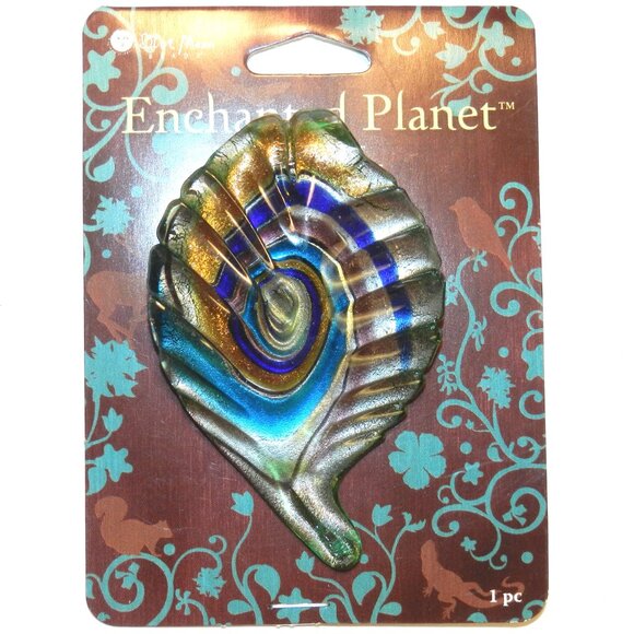 Multi-Color Foil Swirl 72mm Lampworked Glass Leaf Drop Pendant 1pc P2632 - Picture 3 of 4